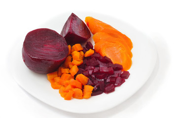 cooked carrot and beet on plate