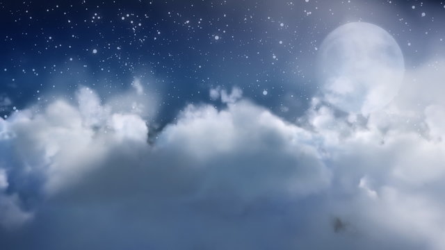 Cloud fly through with moon.