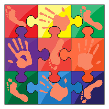 handprint footprint color vector puzzle