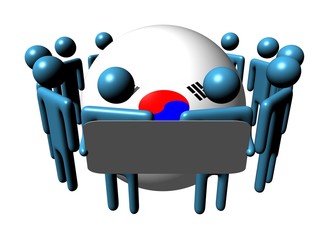 Circle of people with sign and South Korean flag sphere