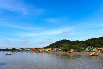 Village in Asia near the river