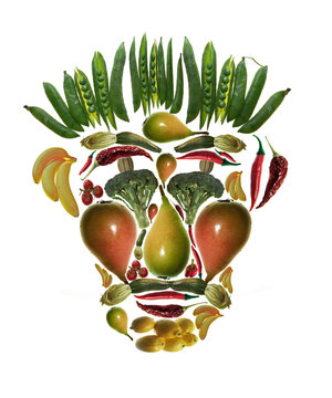 arcimboldo's  style fruit and vegetable mask