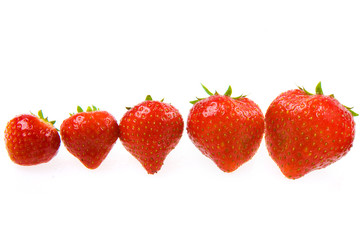 Group of fresh isolated strawberries on a white background