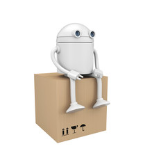 Obraz na płótnie Canvas Robot with cardboard box. Image contain clipping path