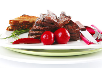meat and dishware