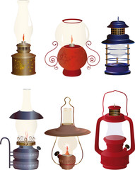 The complete set of old oil lamps