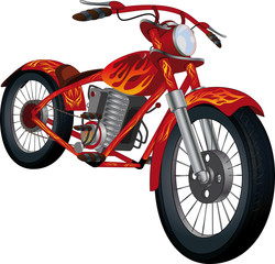 Moto rouge avec dessin enflammé