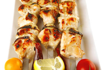 roast shish kebab on white