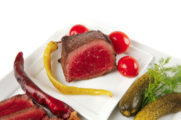 meat with tomato and cucumbers