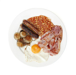 fried cooked english breakfast viewed from above