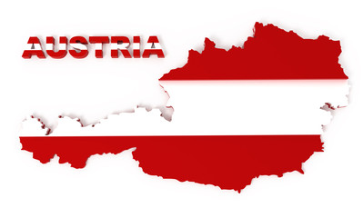 Austria, map with flag, isolated on white, clipping path