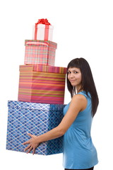 girl in blue with group gift box