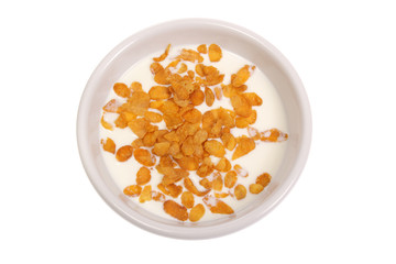 Bowl with corn flakes and milk