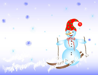 Christmas Snowman skiing