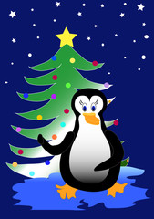 Bird Penguin with Christmas tree