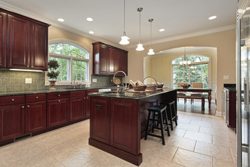 Kitchen with cherry wood cabinetry