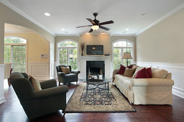 Family room with fireplace