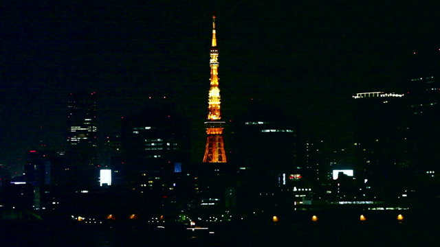 東京タワーと高層ビル群夜景／お台場から