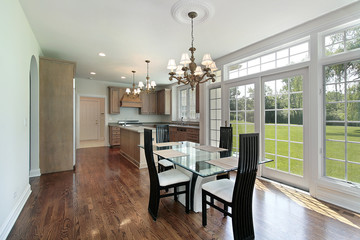 Kitchen with glass sliding doors