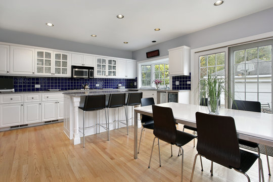 Kitchen With Blue Tile Backsplash