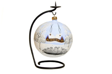 ig blue decorated christmas ball on stand isolated