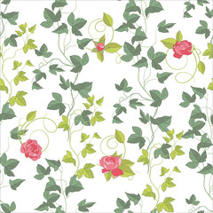 Roses and Ivy, seamless background
