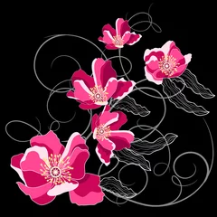 Papier Peint photo Fleurs abstraites Roses sur fond noir