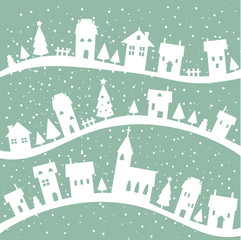 Winter village christmas background,  illustration