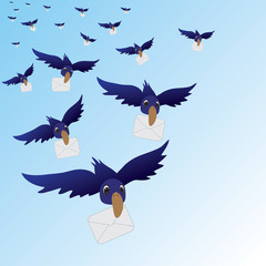 Flying birds with envelopes in their beaks
