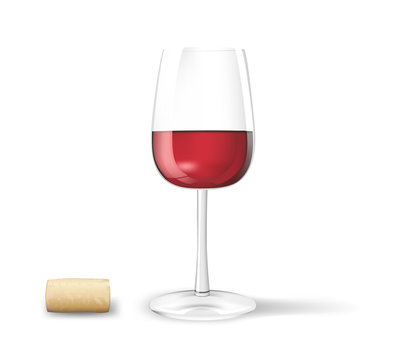 Photo-realistic wine glass with cork. Vector illustration.