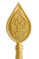 The tip of the spear banner with the coat of arms of Russia