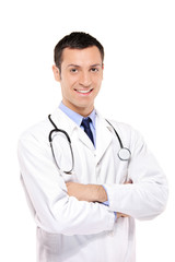 A portrait of a medical doctor posing