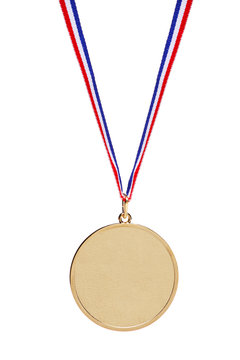 Blank gold medal with tricolor ribbon