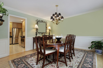 Dining room with kitchen view