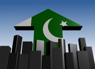 abstract skyline and Pakistani flag arrow illustration