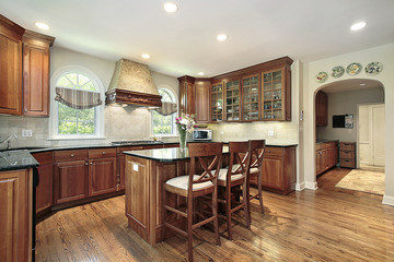 Kitchen with cherry wood cabinetry
