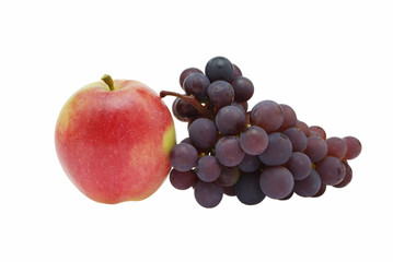 Apple and grapes on a white background