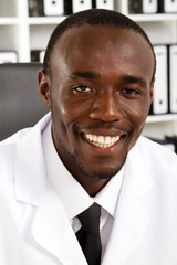 close-up of happy african doctor