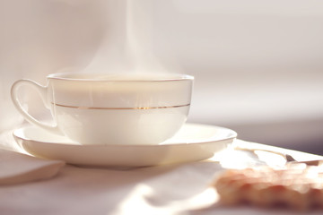 Hot coffee with wafers