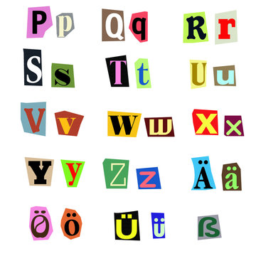 Alphabet aus Zeitungsausschnitten P-Z