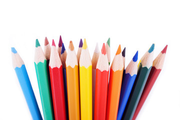Set of colored pencils placed in random order