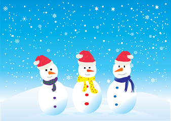 snowmen in santa hats