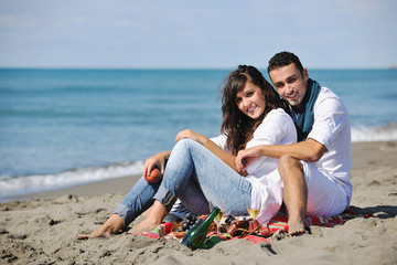 Fototapeta premium young couple enjoying picnic on the beach