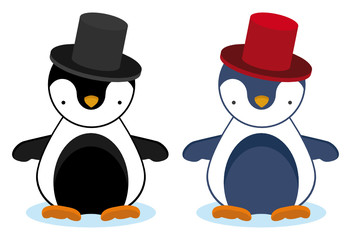 set of two penguins with elegant hats