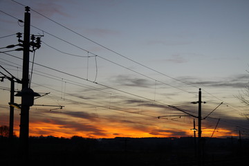 bahnlinie im abendrot