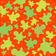 Seamless pattern with turles and hearts, background for kids