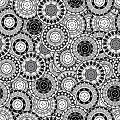 Seamless pattern with black and white oriental motifs
