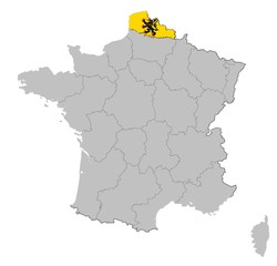 Nord pas de Calais auf den Umrissen Frankreichs