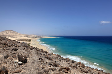 Fototapeta na wymiar panorama de la plage de sotavento de l'île de fuerteventura