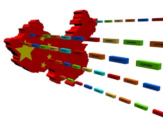 China map with lines of export containers illustration